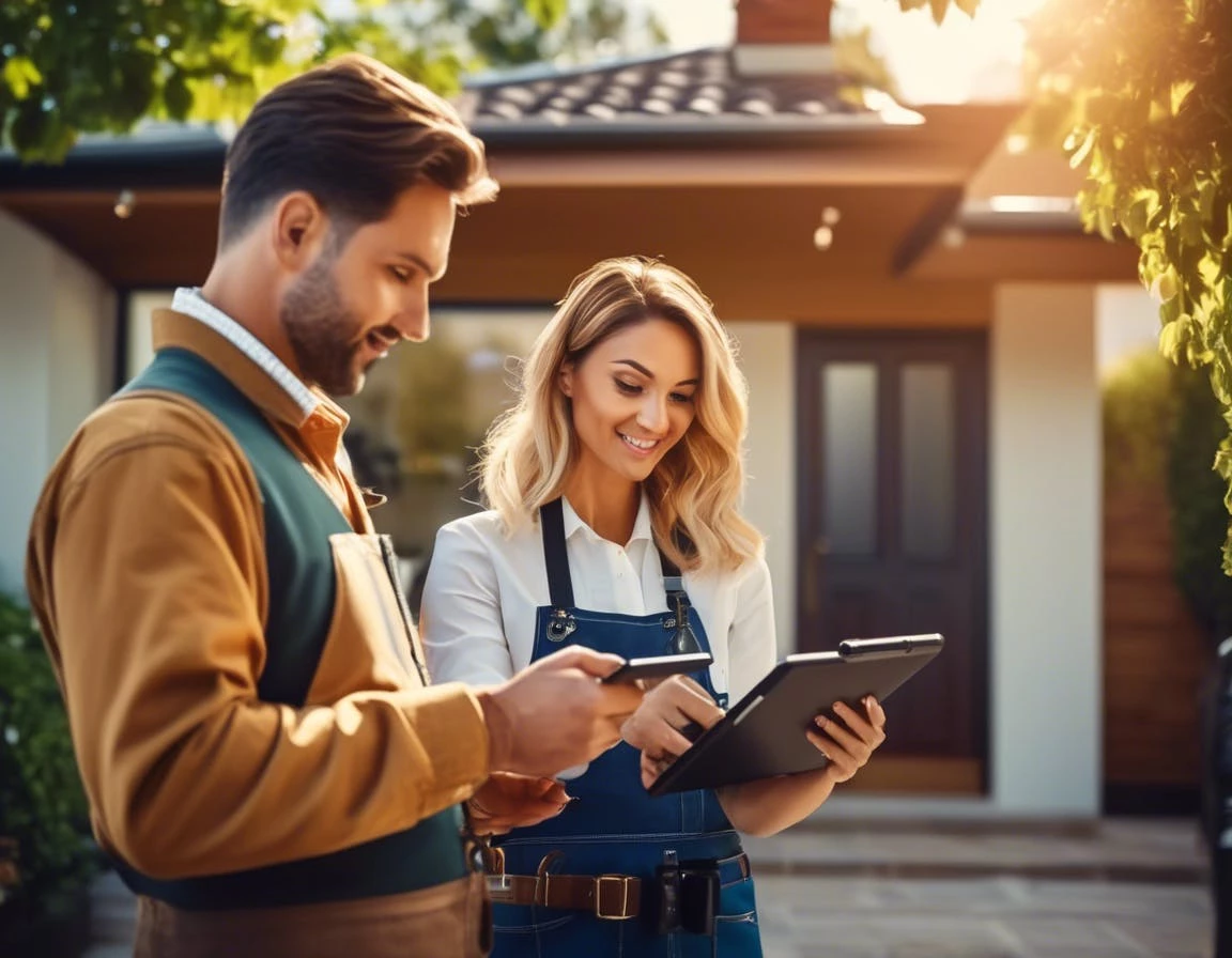 locksmith cost. A locksmith showing a customer a price estimate on a tablet or clipboard outside a home, daylight, professional setting